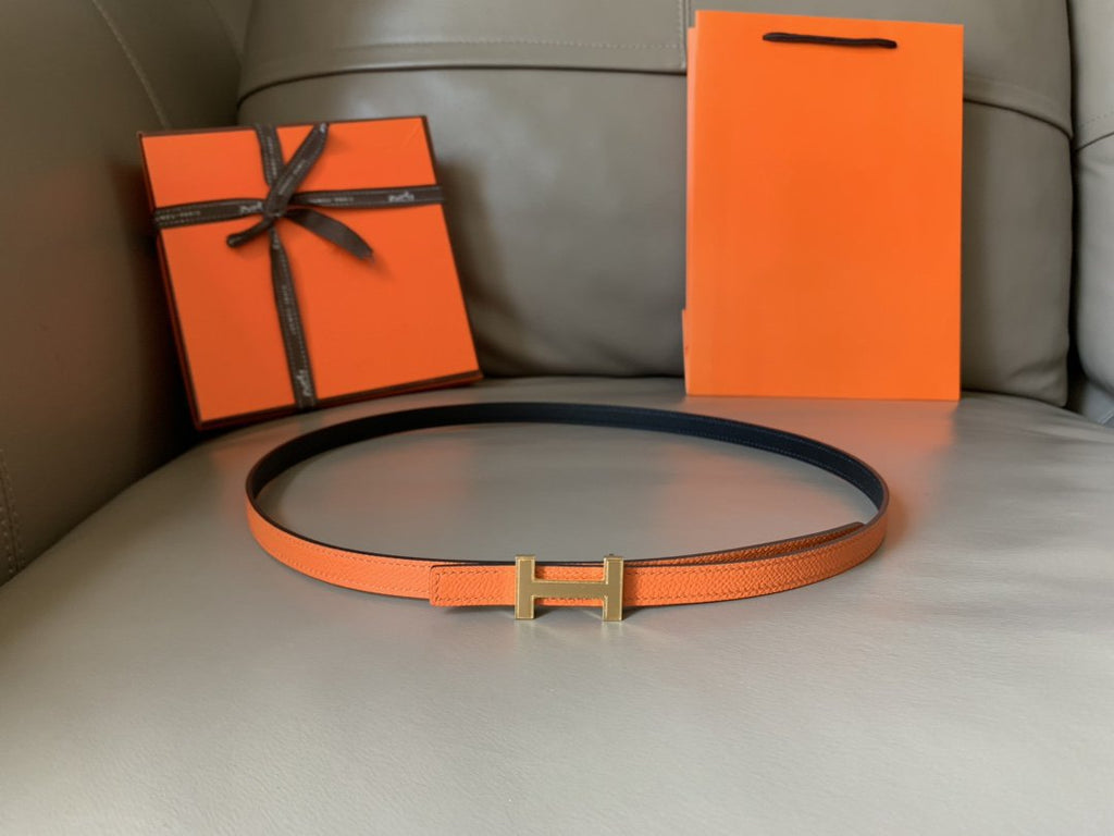 FOCUS BELT GOLD BUCKLE ORANGE AND BLACK REVERSIBLE LEATHER 1.3CM.