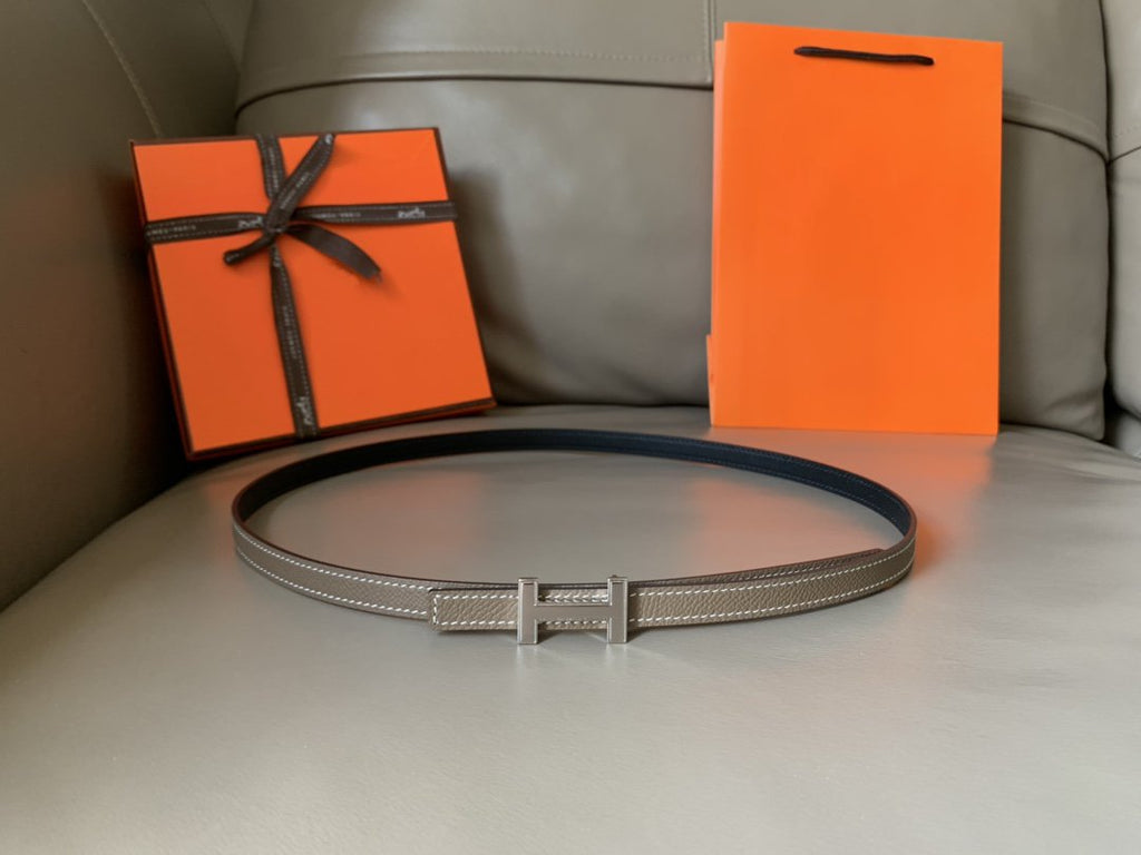 FOCUS BELT SILVER BUCKLE GREY AND BLACK REVERSIBLE LEATHER 1.3CM