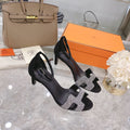 PREMIERE 70 SANDAL IN BLACK SUEDE WITH WHITE CRYSTALS