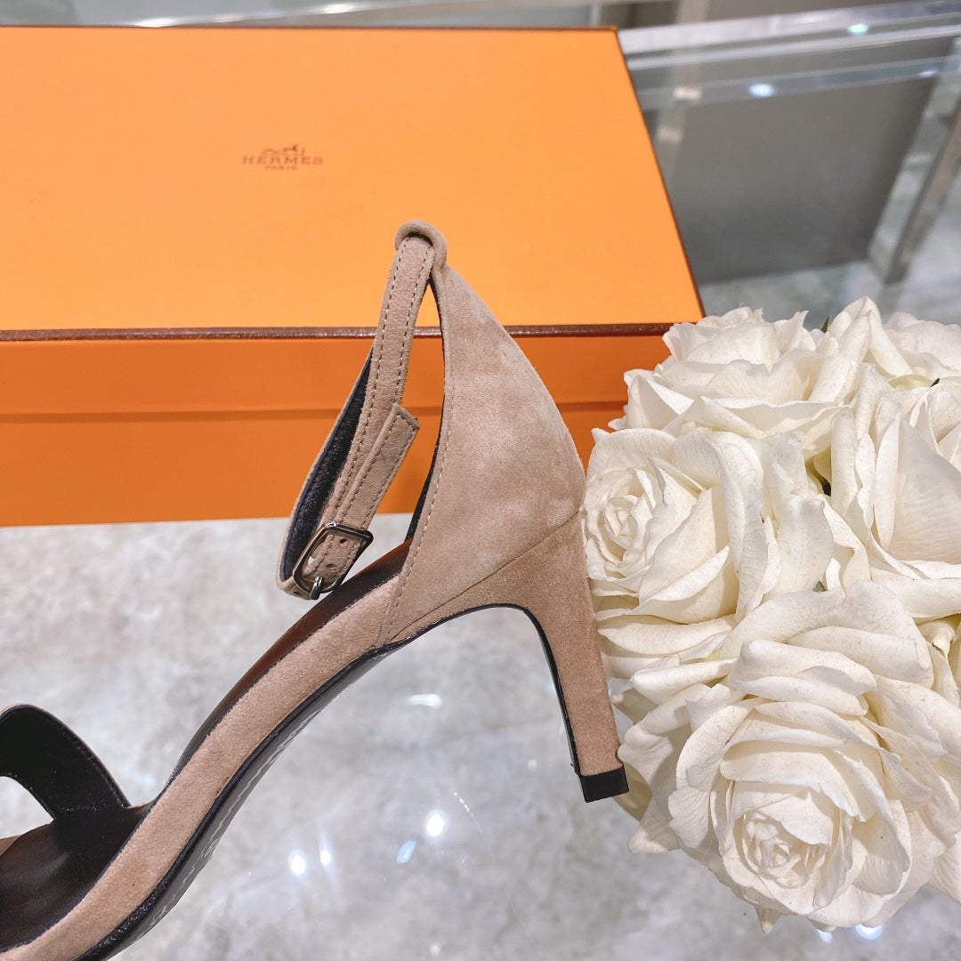 PREMIERE 70 SANDAL IN LIGHT BROWN SUEDE WITH CRYSTALS