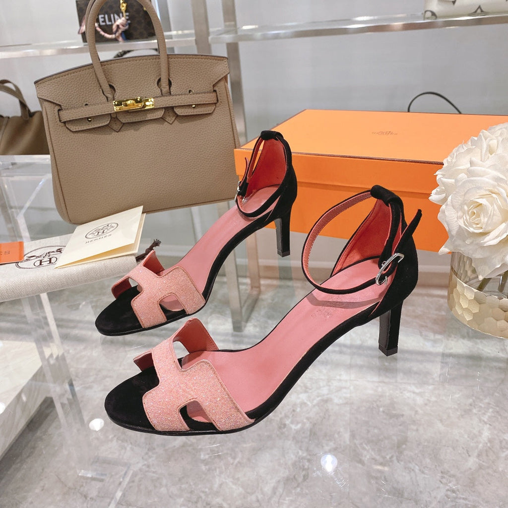 PREMIERE 70 SANDAL IN ROSE PINK MIX BLACK SUEDE
