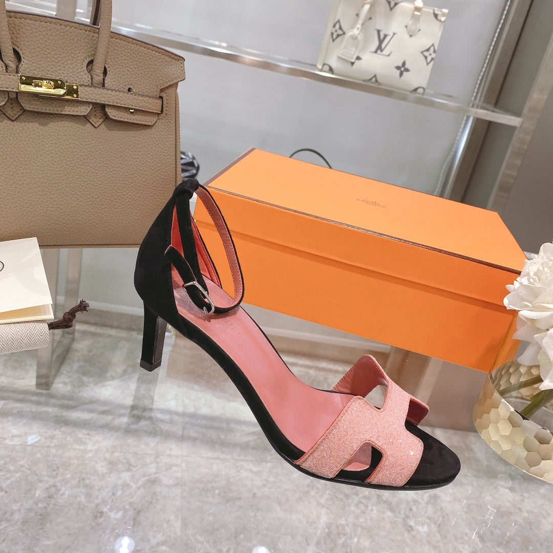 PREMIERE 70 SANDAL IN ROSE PINK MIX BLACK SUEDE