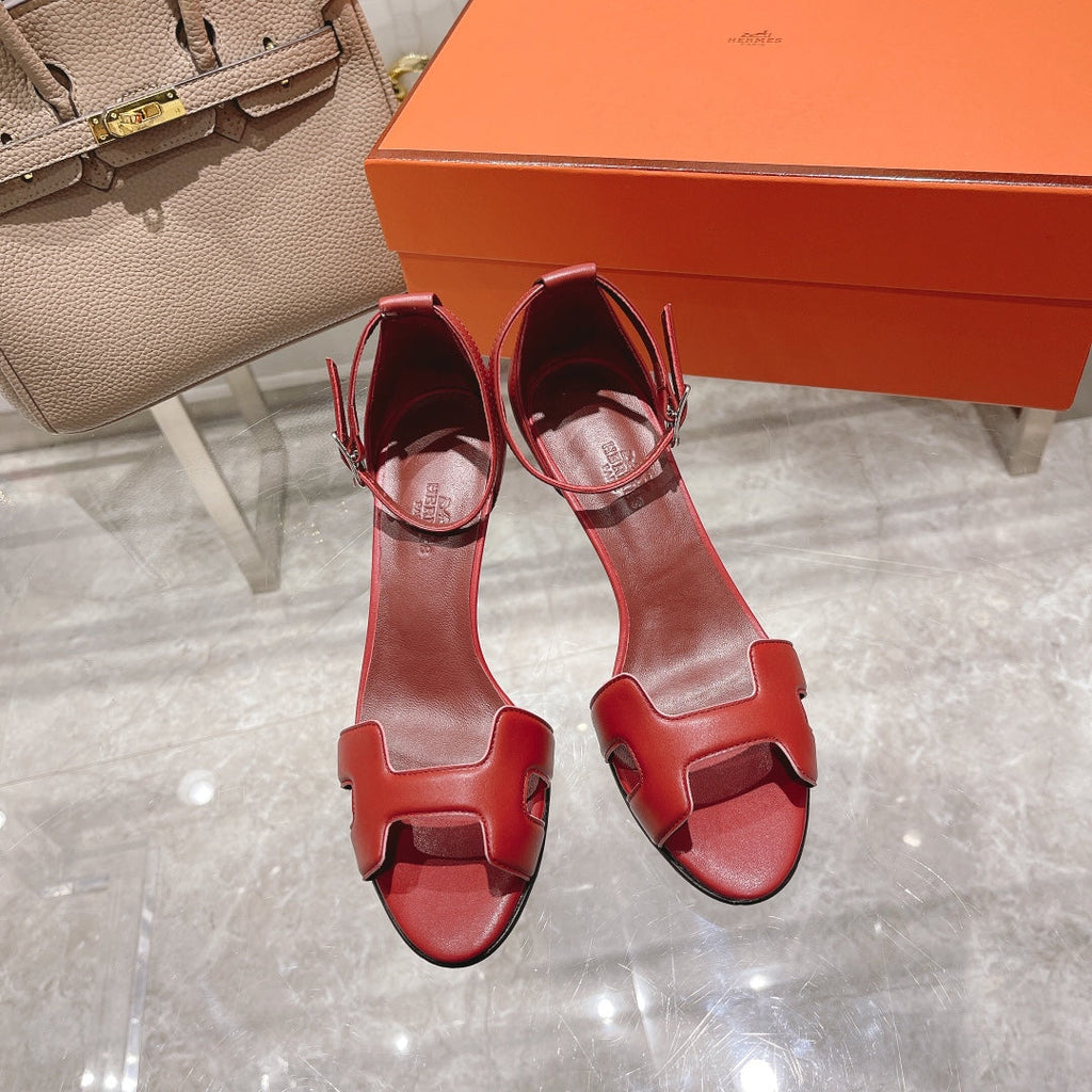 PREMIERE 70 SANDAL IN CHERRY RED CALFSKIN