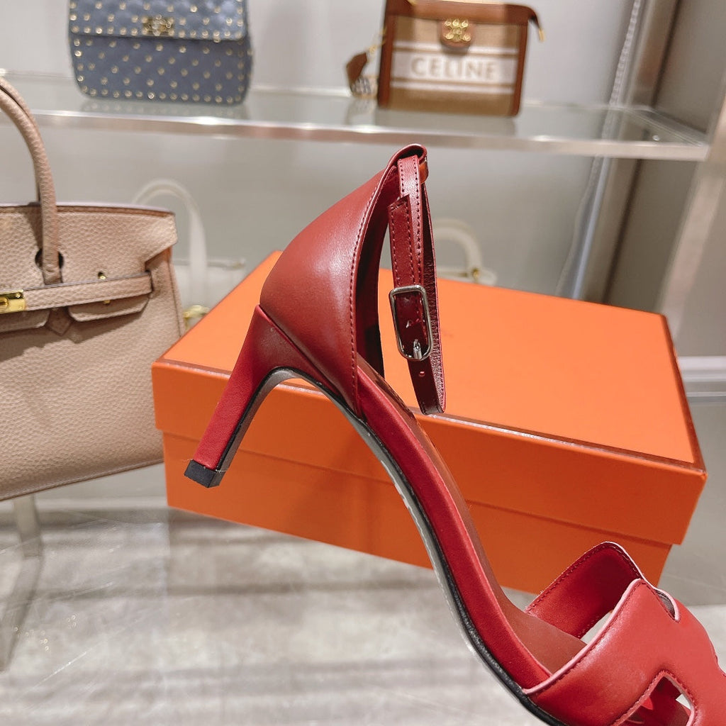 PREMIERE 70 SANDAL IN CHERRY RED CALFSKIN