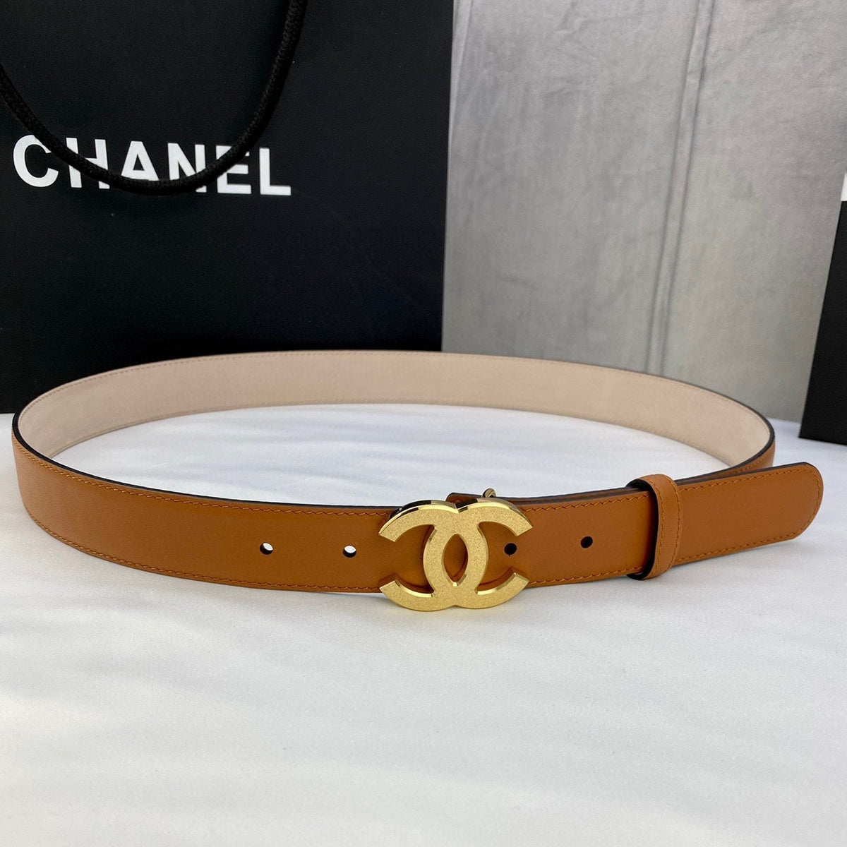 DOUBLE C BELT 30MM IN BROWN CALFSKIN METAL BUCKLE