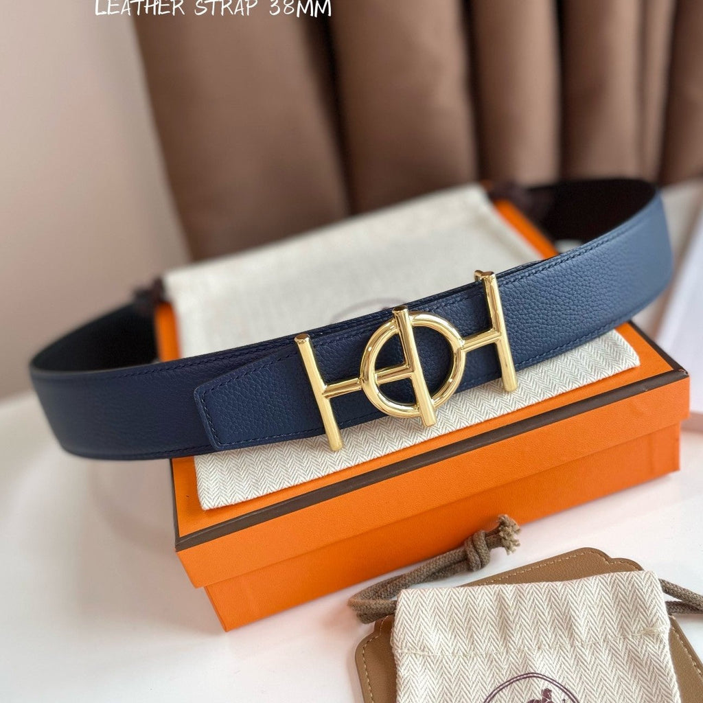 ULYSSE BELT BUCKLE & REVERSIBLE NAVY BLUE LEATHER STRAP 38MM GOLD HARDWARE