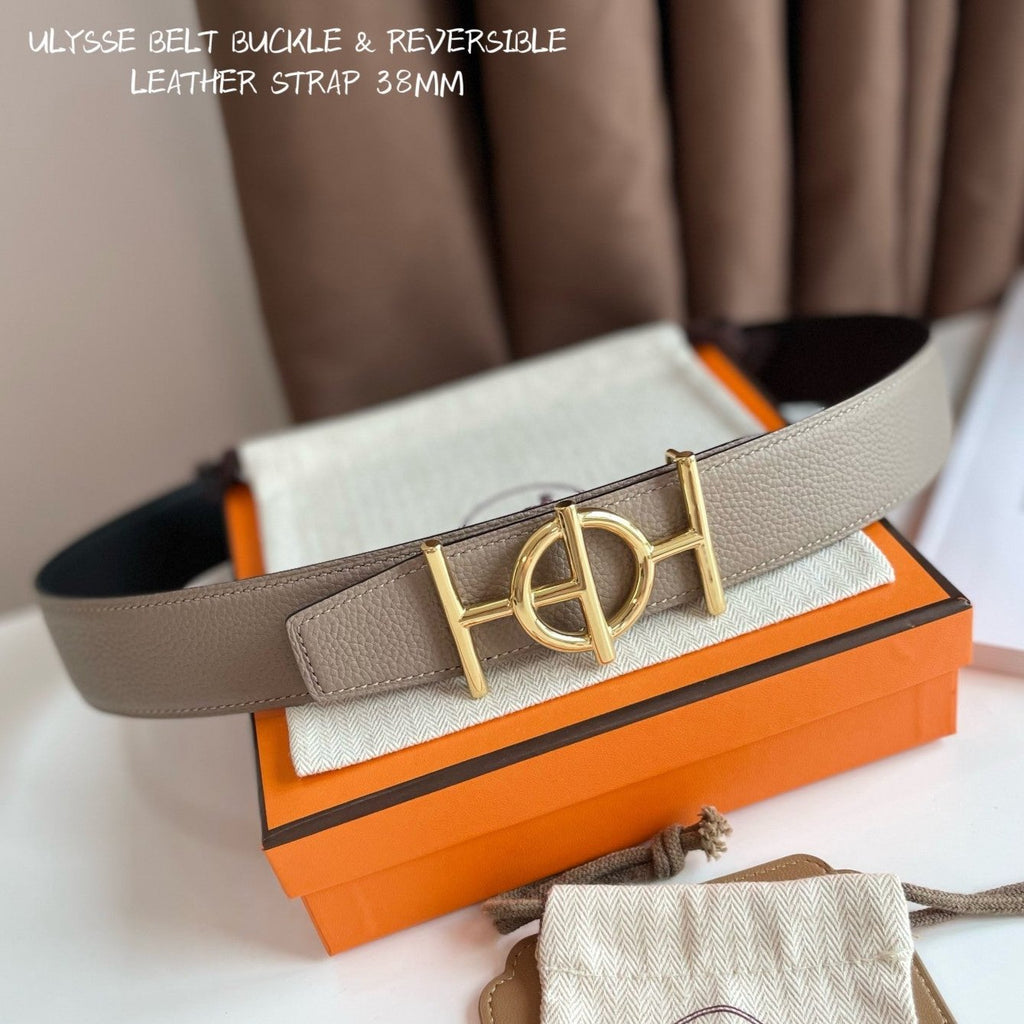 ULYSSE BELT BUCKLE & REVERSIBLE KHAKI BROWN LEATHER STRAP 38MM GOLD HARDWARE