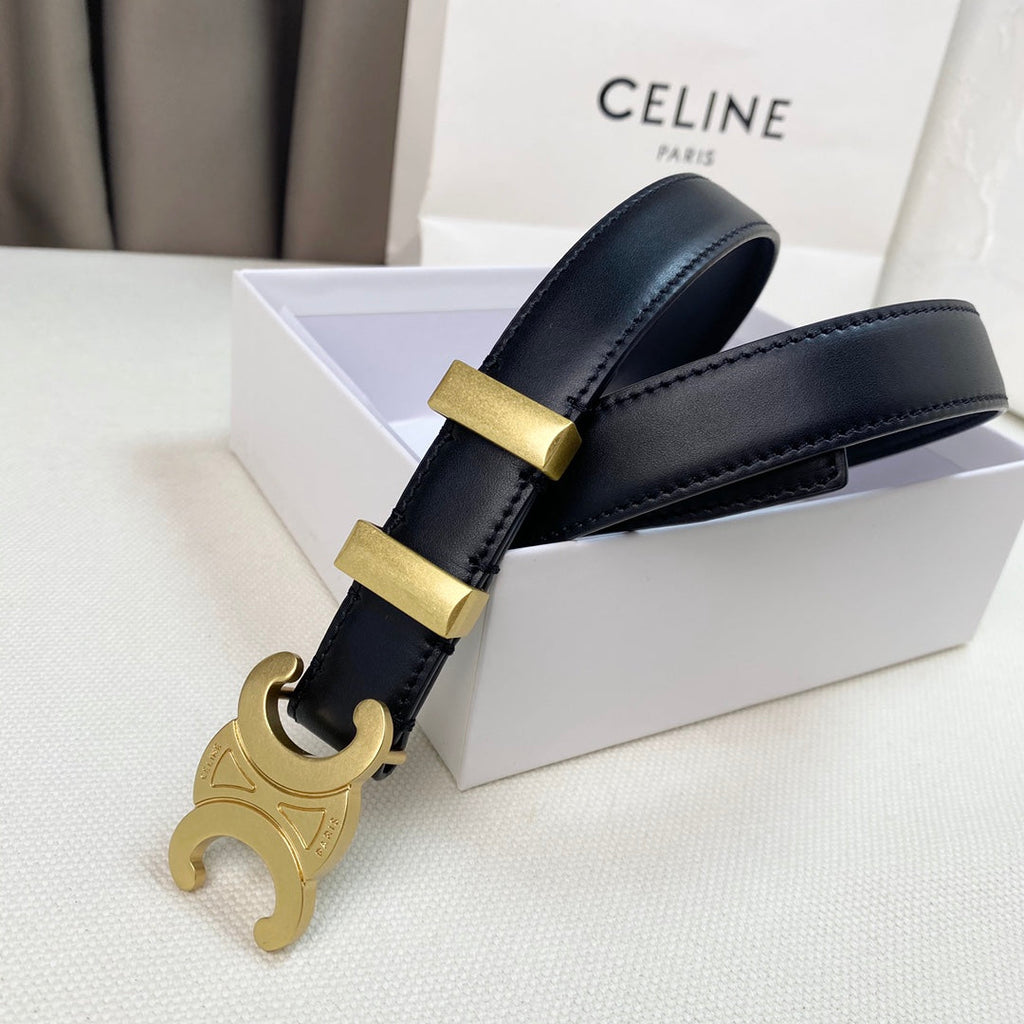 Medium Triomphe Belt 25mm Black Calfskin Gold Loop Ghw