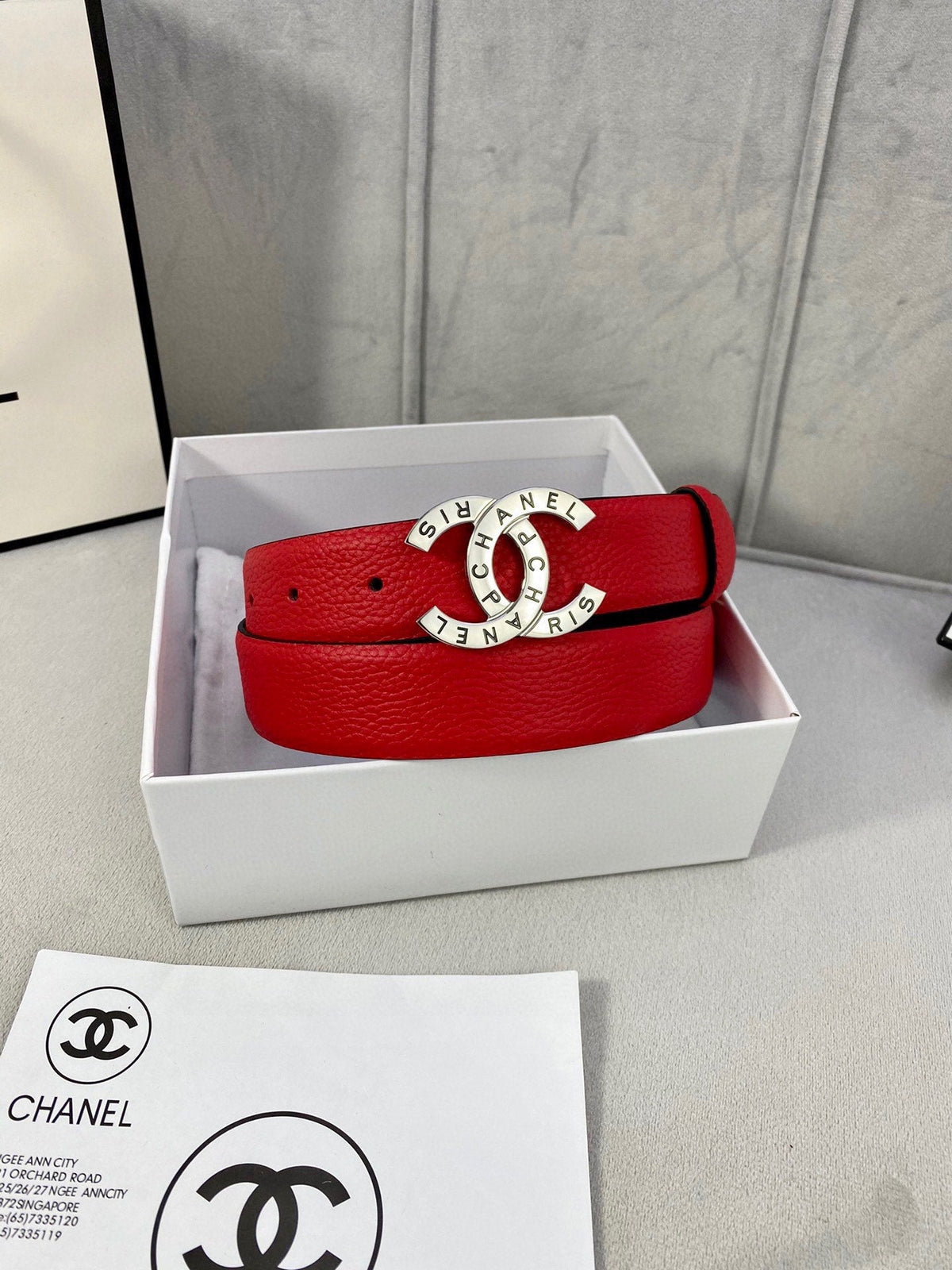 CC 30MM BELT IN CHERRY RED SMOOTH CALFSKIN WITH SILVER HARDWARE