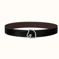 BOUCLE BELT BUCKLE & REVERSIBLE CHOCOLATE BROWN AND BLACK LEATHER STRAP 38MM SILVER HARDWARE