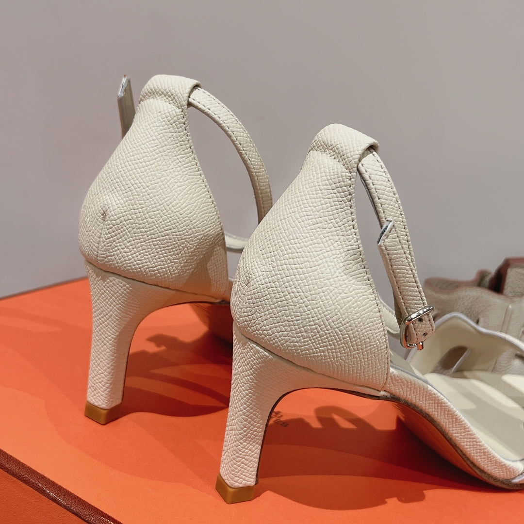 PREMIERE 70 SANDAL IN WHITE CREAM GRAINED CALFSKIN