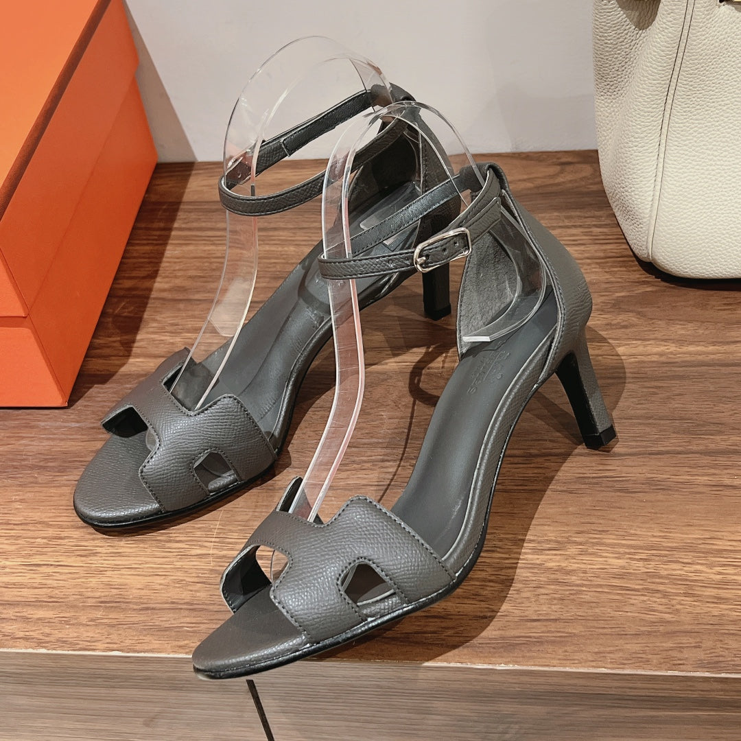 PREMIERE 70 SANDAL IN DARK GRAY CALFSKIN