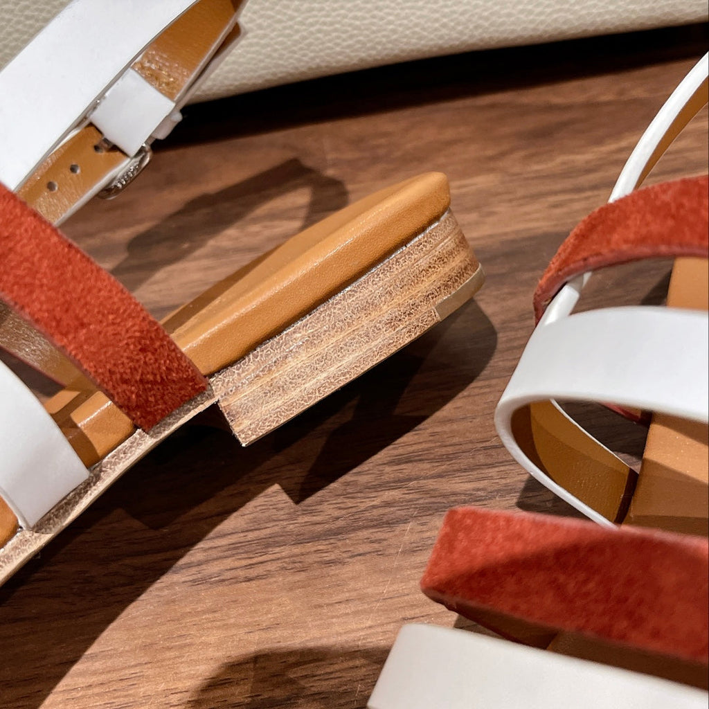 EPHESE SANDAL CARAMEL AND WHITE CALFSKIN