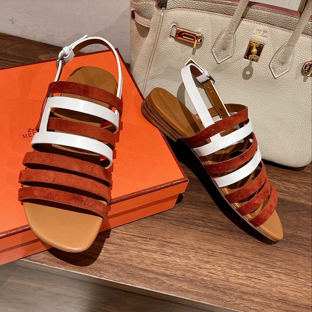 EPHESE SANDAL CARAMEL AND WHITE CALFSKIN