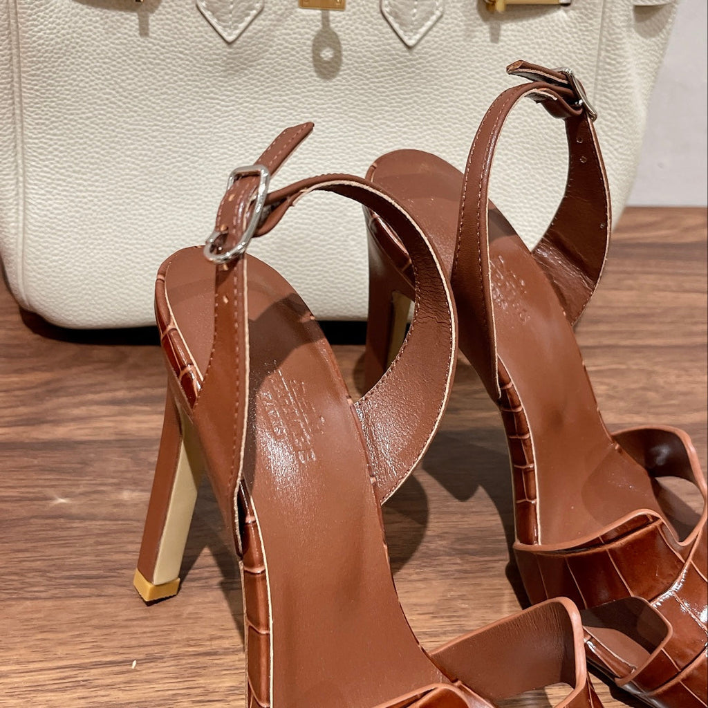 SLINGBACK ETERNITE 105 BROWN LAMBSKIN AND CROCODILE LEATHER