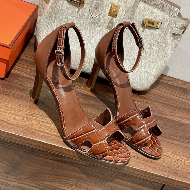 PREMIERE 105 SANDAL IN BRONZE BROWN CROCODILE LEATHER
