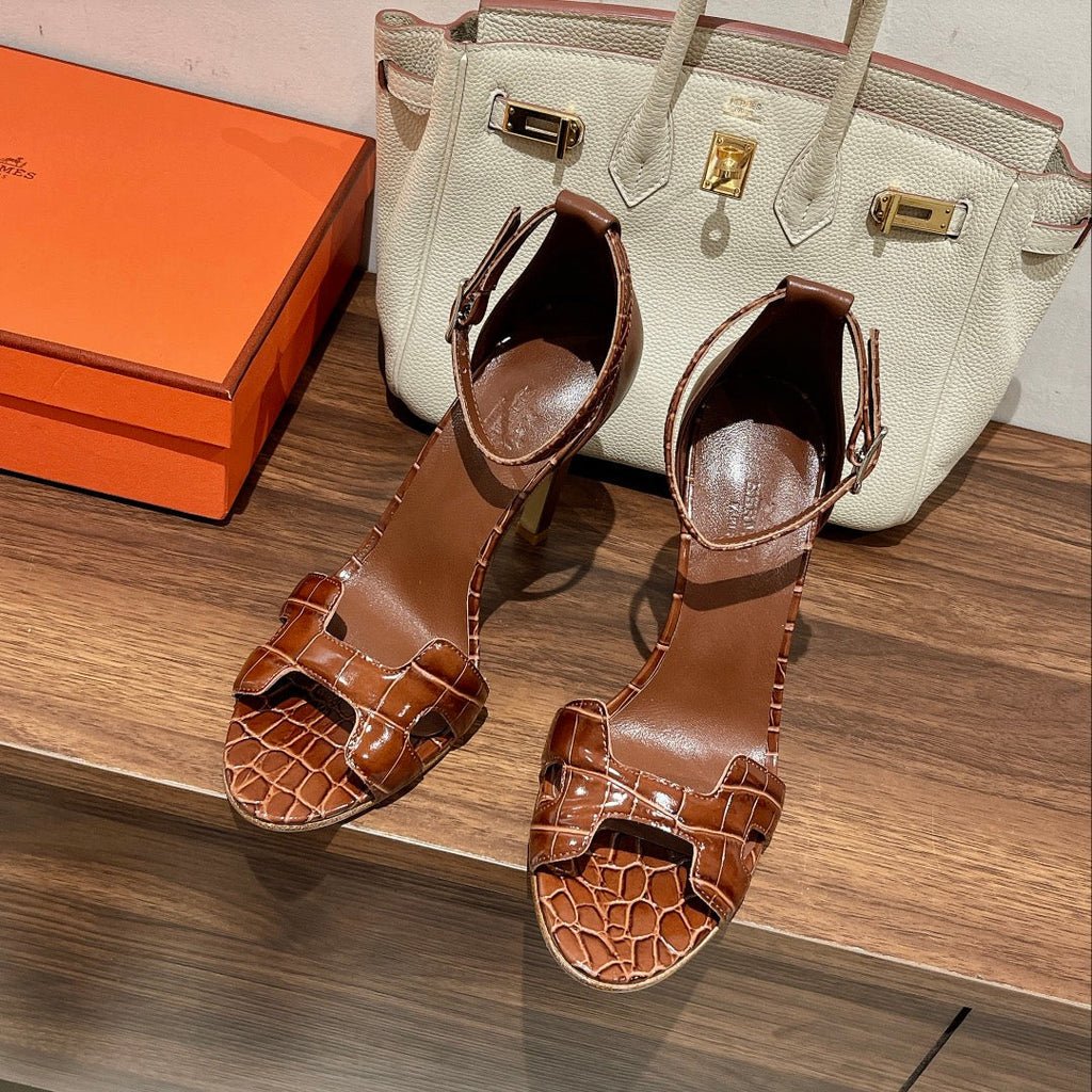 PREMIERE 115 SANDAL IN BRONZE BROWN CROCODILE LEATHER