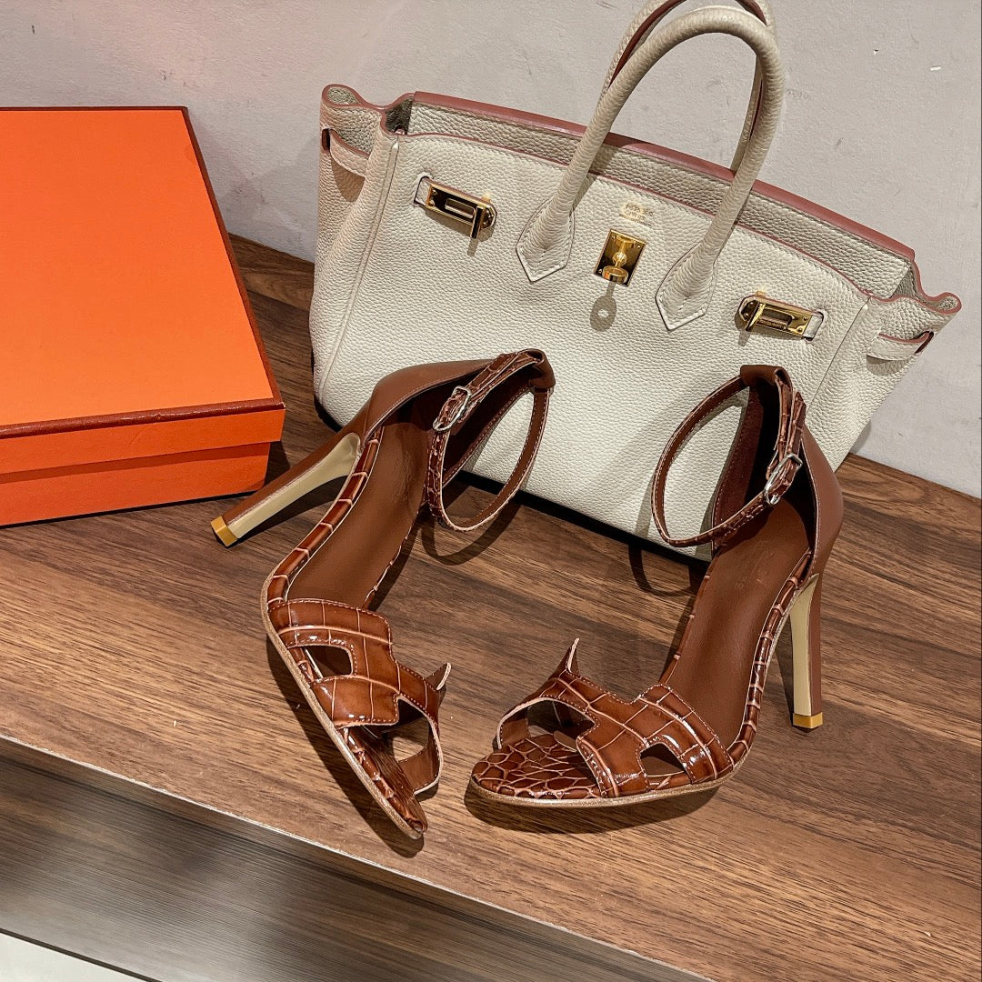 PREMIERE 115 SANDAL IN BRONZE BROWN CROCODILE LEATHER