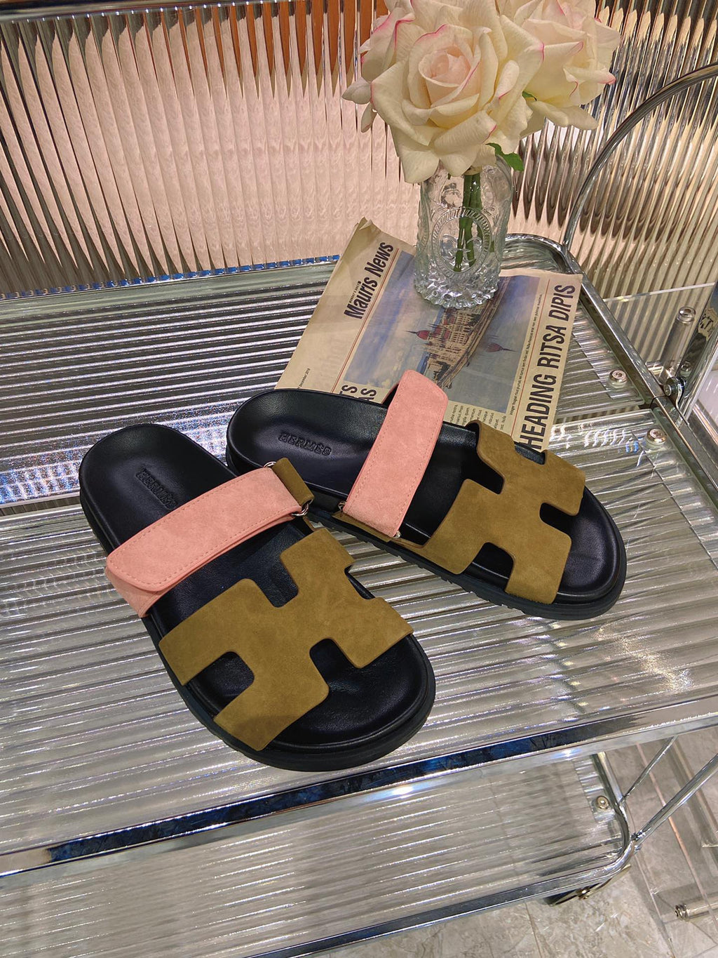 CHYPRE SANDAL ARMY MIX LIGHT PINK SUEDE