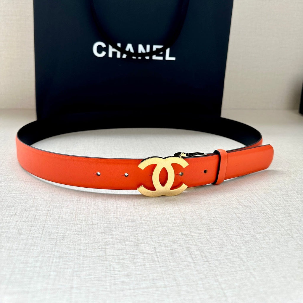 CC 30MM BELT IN FIRE ORANGE AND BLACK CALFSKIN WITH GOLD HARDWARE