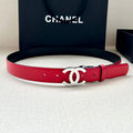 CC 30MM BELT IN CHERRY RED AND BLACK CALFSKIN WITH SILVER HARDWARE