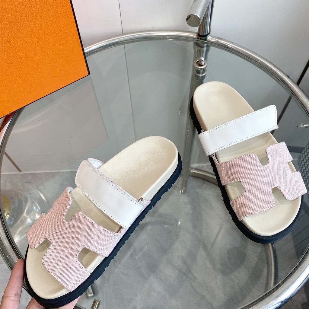 Chypre Canvas Sandal White Pink Leather
