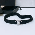 CC ELASTIC BELT 30MM IN BLACK WOOL FABRIC SILVER HARDWARE WITH RHINSTONES