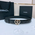 DOUBLE C 38MM IN BLACK QUILTED LAMBSKIN GOLD HEART BUCKLE