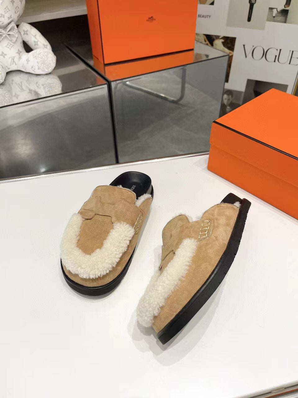 G0 MULE BEIGE SUEDE SHEARLING