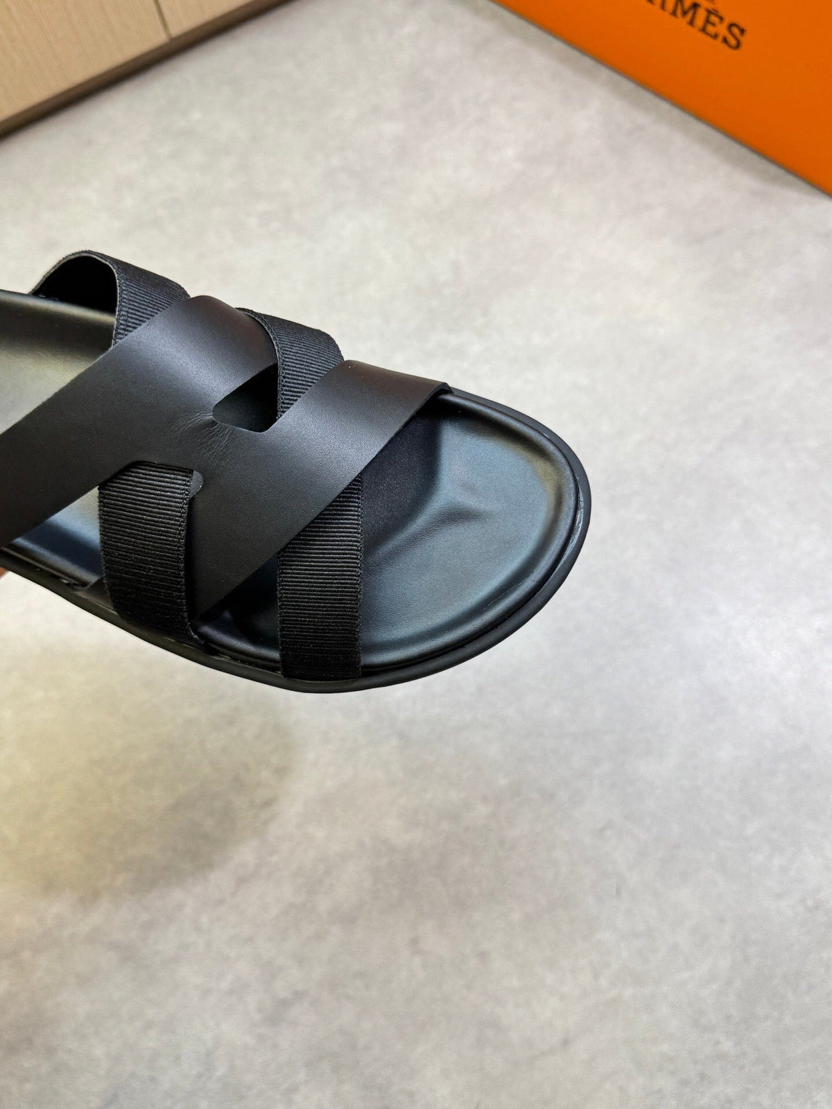 KAZIMIR SANDAL IN BLACK CALFSKIN AND CANVAS