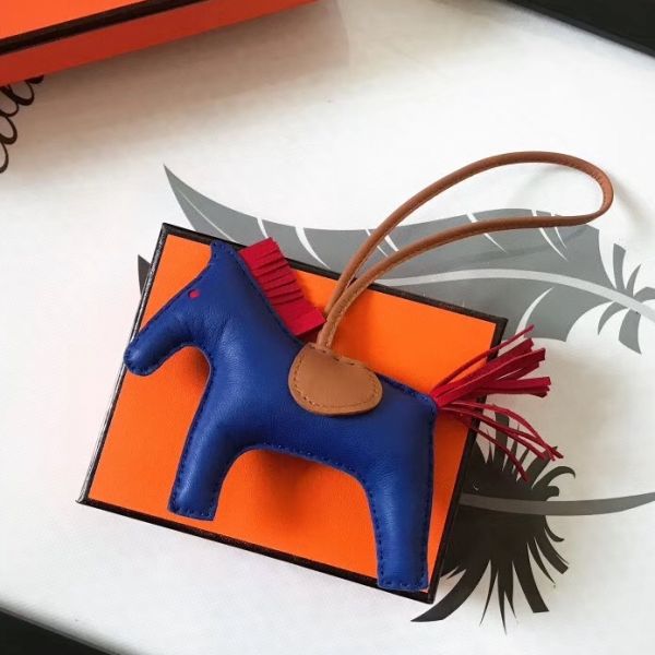 HERM Rodeo Horse Bag Charm In Blue/Camarel/Red Leather