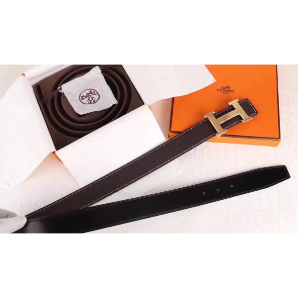 HERM H Belt Buckle & Chocolate Clemence 32 MM Strap