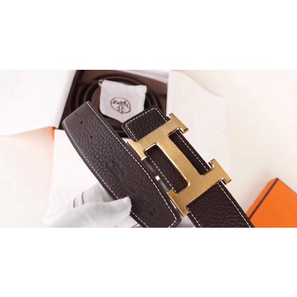 HERM H Belt Buckle & Chocolate Clemence 32 MM Strap