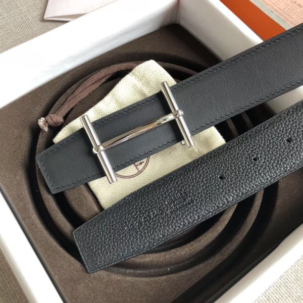 HERM H d'Ancre Reversible Belt In Black/Ardoise Leather