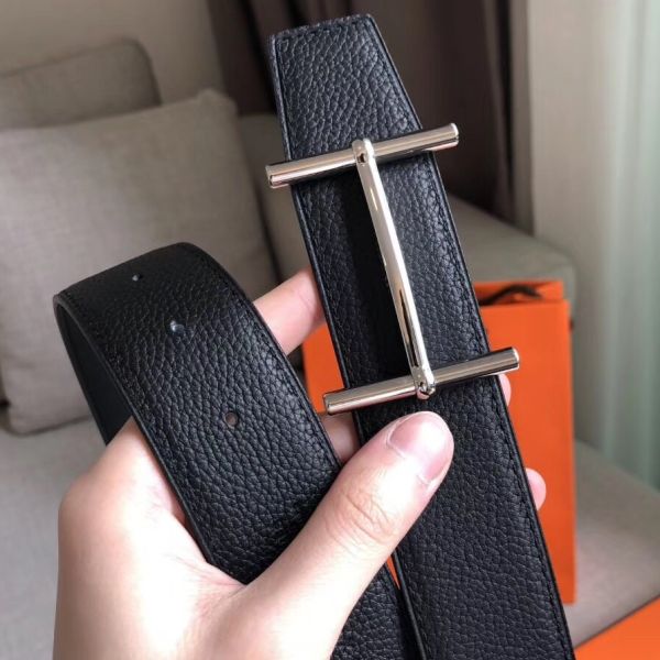 HERM H d'Ancre Reversible Belt In Black/Ardoise Leather