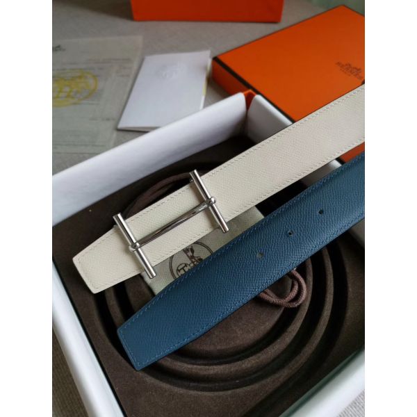 HERM H d'Ancre Reversible Belt In Blue/White Epsom Leather