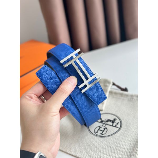 HERM H au Carre Reversible Belt 32MM in Blue and Black Epsom Leather