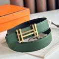 HERM H au Carre Reversible Belt 32MM in Green and Black Epsom Leather