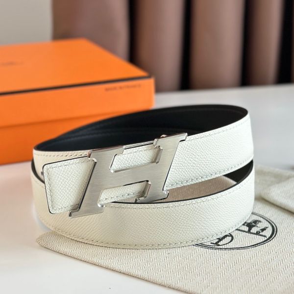 HERM H Speed Reversible Belt 32MM in White Epsom Calfskin