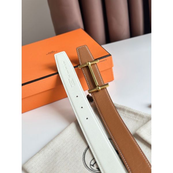 HERM H d'Ancre Reversible Belt 32MM in Gold and White Epsom Calfskin