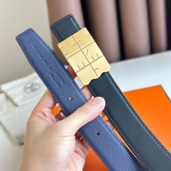 HERM Typo Reversible Belt 32MM in Blue Epsom Calfskin