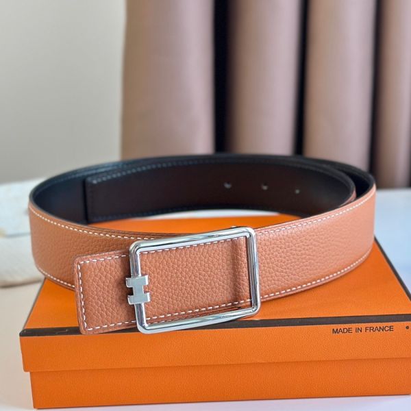 HERM Tube H Reversible Belt 38MM in Gold Clemence Leather