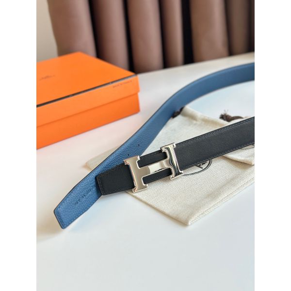 HERM H Reversible Belt 32MM in Blue Clemence Leather