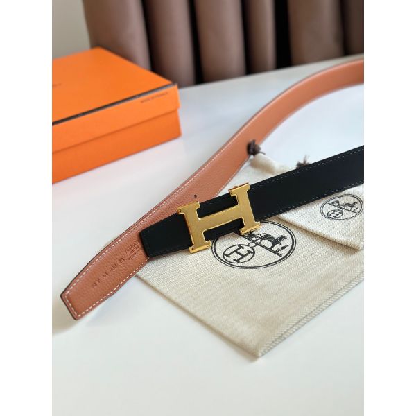 HERM H Reversible Belt 32MM in Grey Clemence Leather