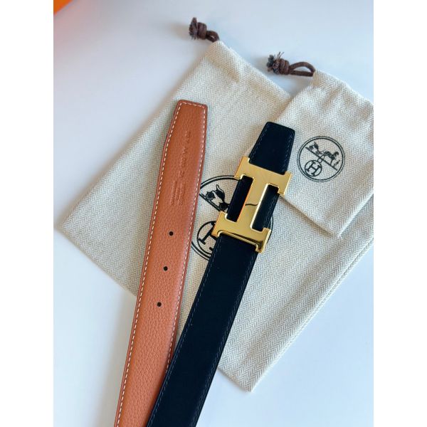 HERM H Reversible Belt 32MM in Grey Clemence Leather