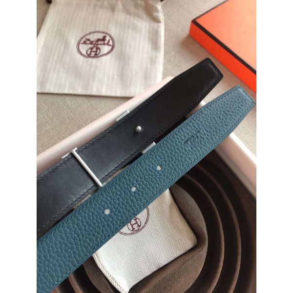 HERM Quizz 32mm Reversible Belt In Blue Clemence Leather