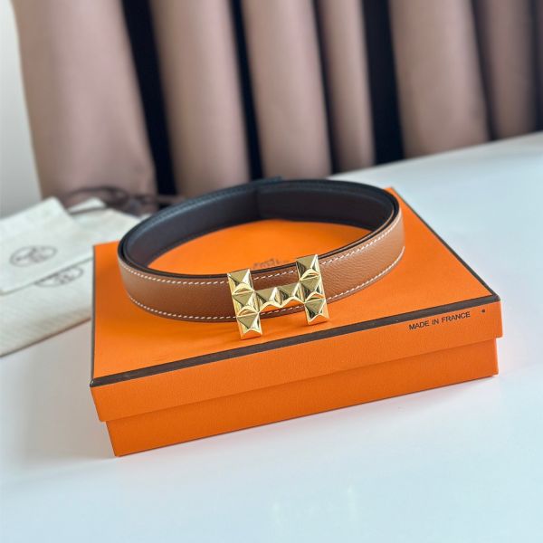 HERM H Medor Reversible Belt 24MM in Gold Epsom Leather