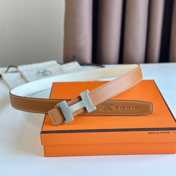 HERM Mini Constance 24mm Belt in White Epsom Leather and Gold Swift Leather