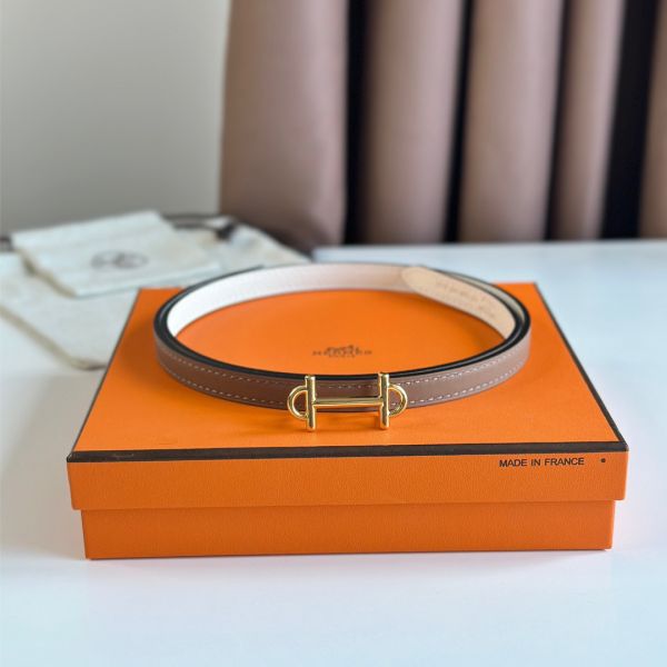 HERM Gamma 13mm Belt in White Epsom Leather and Taupe Swift Leather
