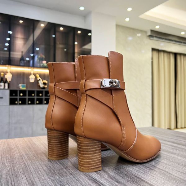 HERM Frenchie 50mm Ankle Boots In Brown Calfskin